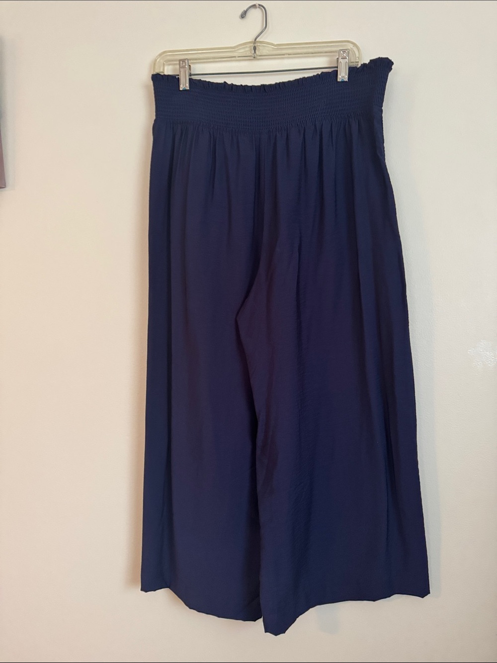 Navy Smocked-Waist Wide Leg Palazzo Crop Pants